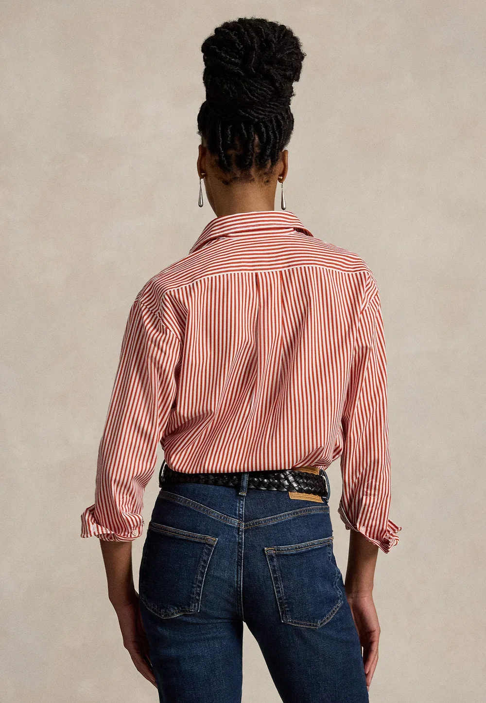 Свободная полосатая хлопковая рубашка - блузка на пуговицах Polo Ralph Lauren, Orange Leaf/White — фото 3