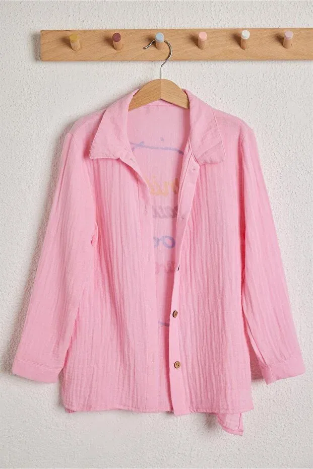 Детская рубашка для мальчиков льняная Smile kids linen shirt Katia&Bony, Pink — фото 3