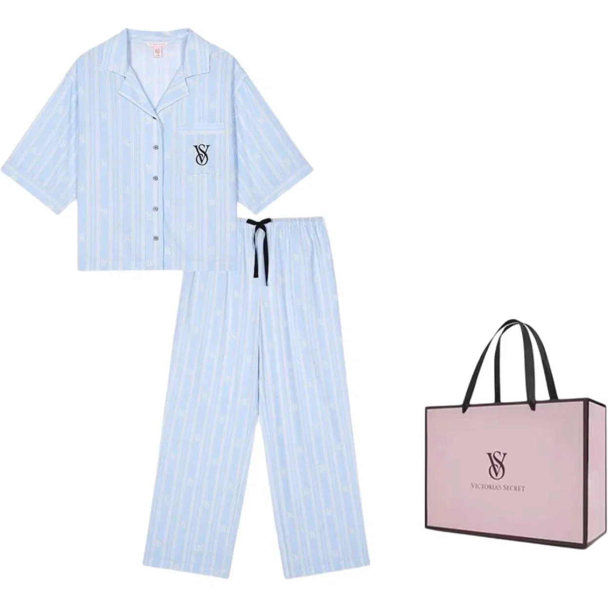 Женский комплект пижам с полосками Victoria's Secret, Set (Blue) Shopping Bag
