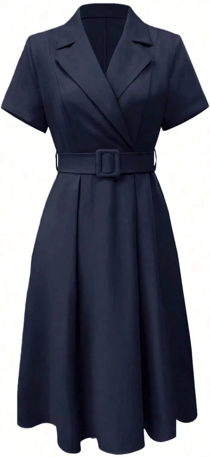 Женское коктейльное платье А-силуэта с V-образным вырезом, Navy Blue — фото 3