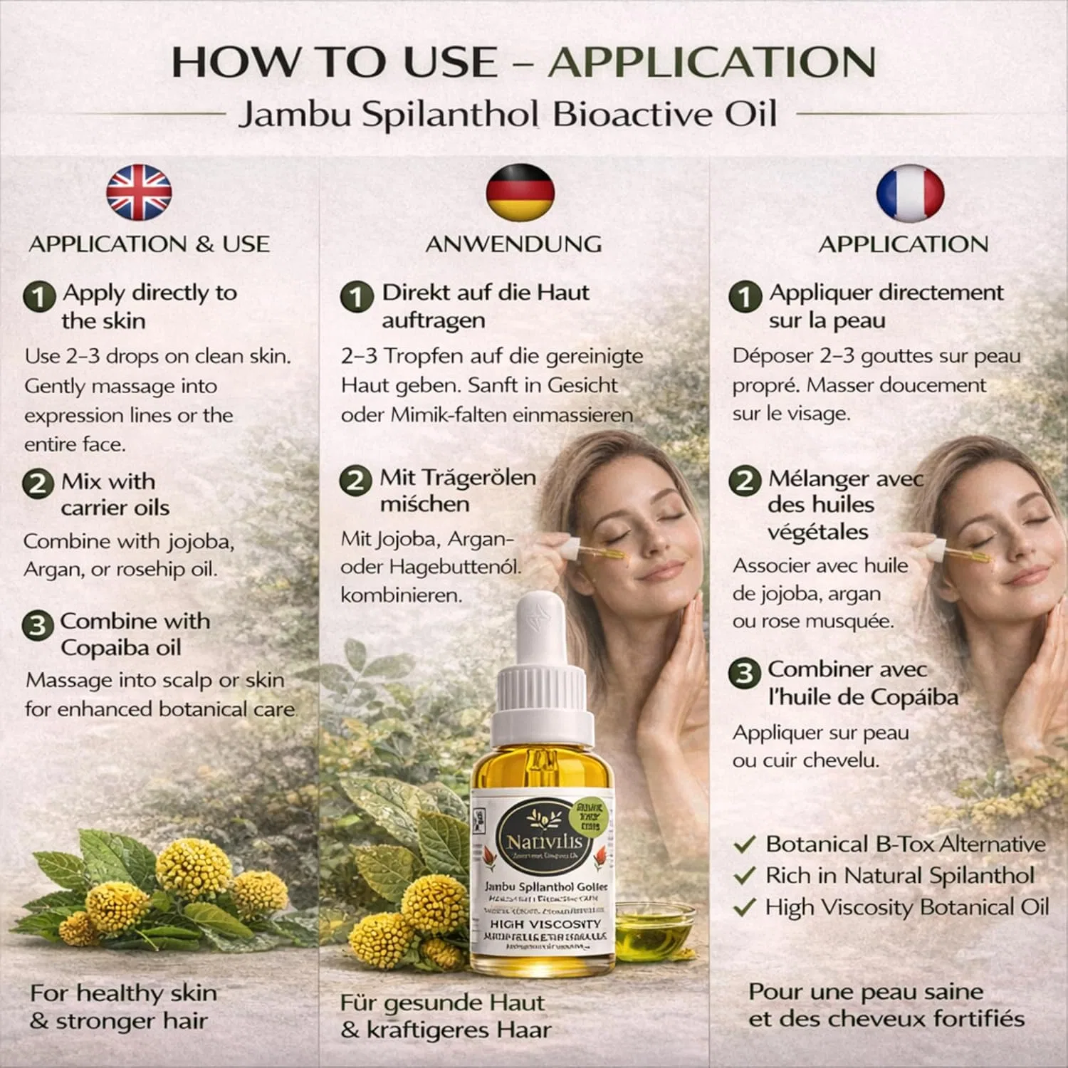 Масло для лица Nativilis Jambu Spilanthol Golden Amazonian Bioactive Oil, 30 мл Nativilis Natural Essential Oils — фото 4
