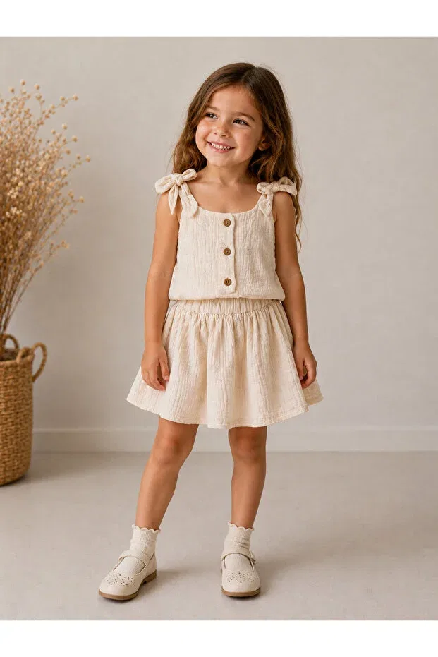 Детский комплект для девочек с вышивкой бабочка Efia Baby, Beige