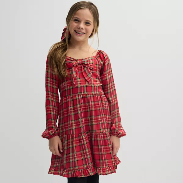 

Платье в клетку с длинными рукавами для девочек 7-16 лет Three Pink Hearts, цвет red plaid