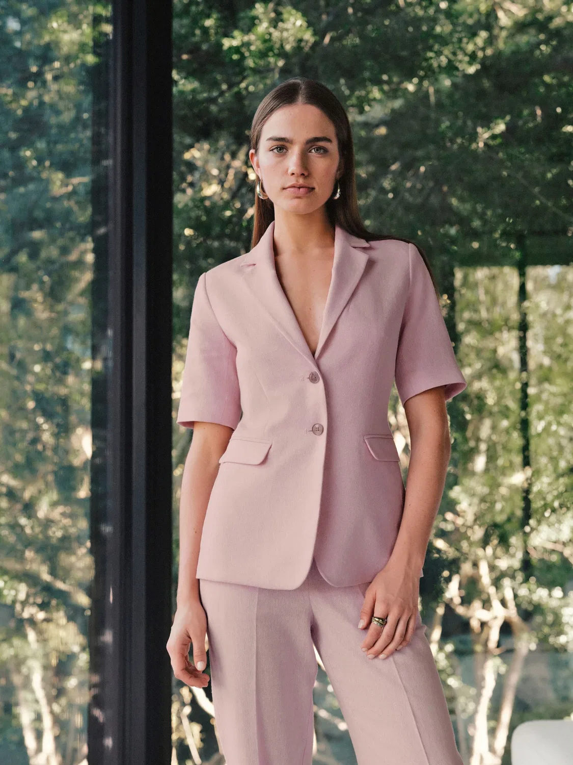 Блейзер из льняной смеси с узором "елочка", Pink Herringbone Linen Rich Short Sleeve Blazer Next, розовый
