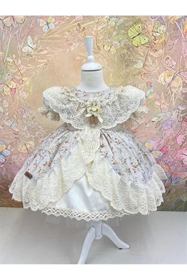 Детское платье для девочек с кружевом Hly Karol Tasarım, Nude Color