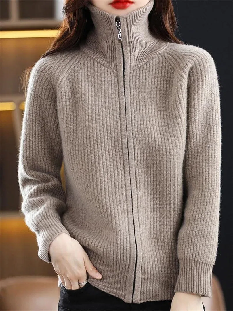 Женский кардиган на молнии с воротником-стойкой, Merino Wool, Fengye Yellow — фото 2