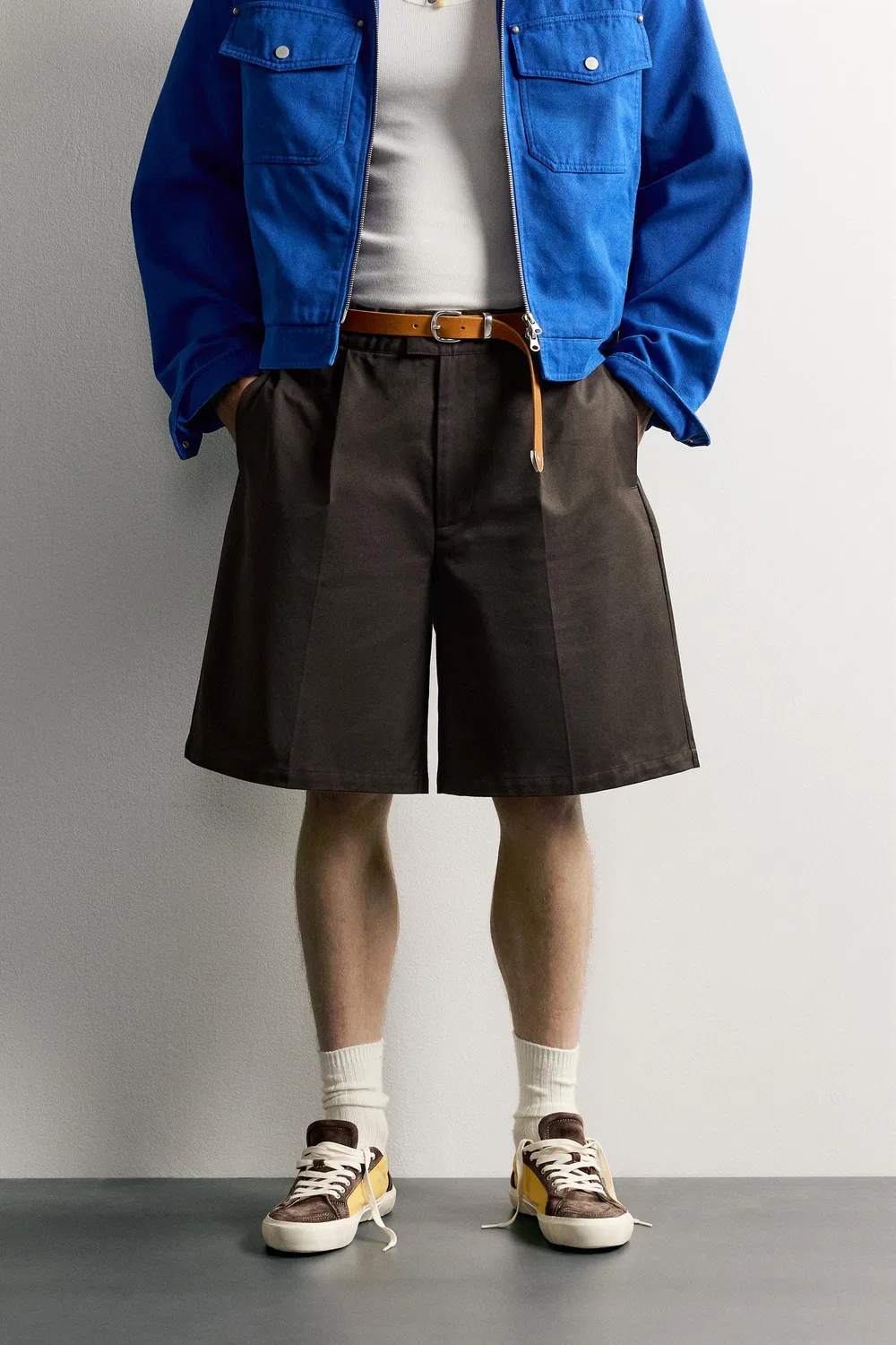 Свободные плиссированные бермудские шорты ZARA, Brown — фото 2