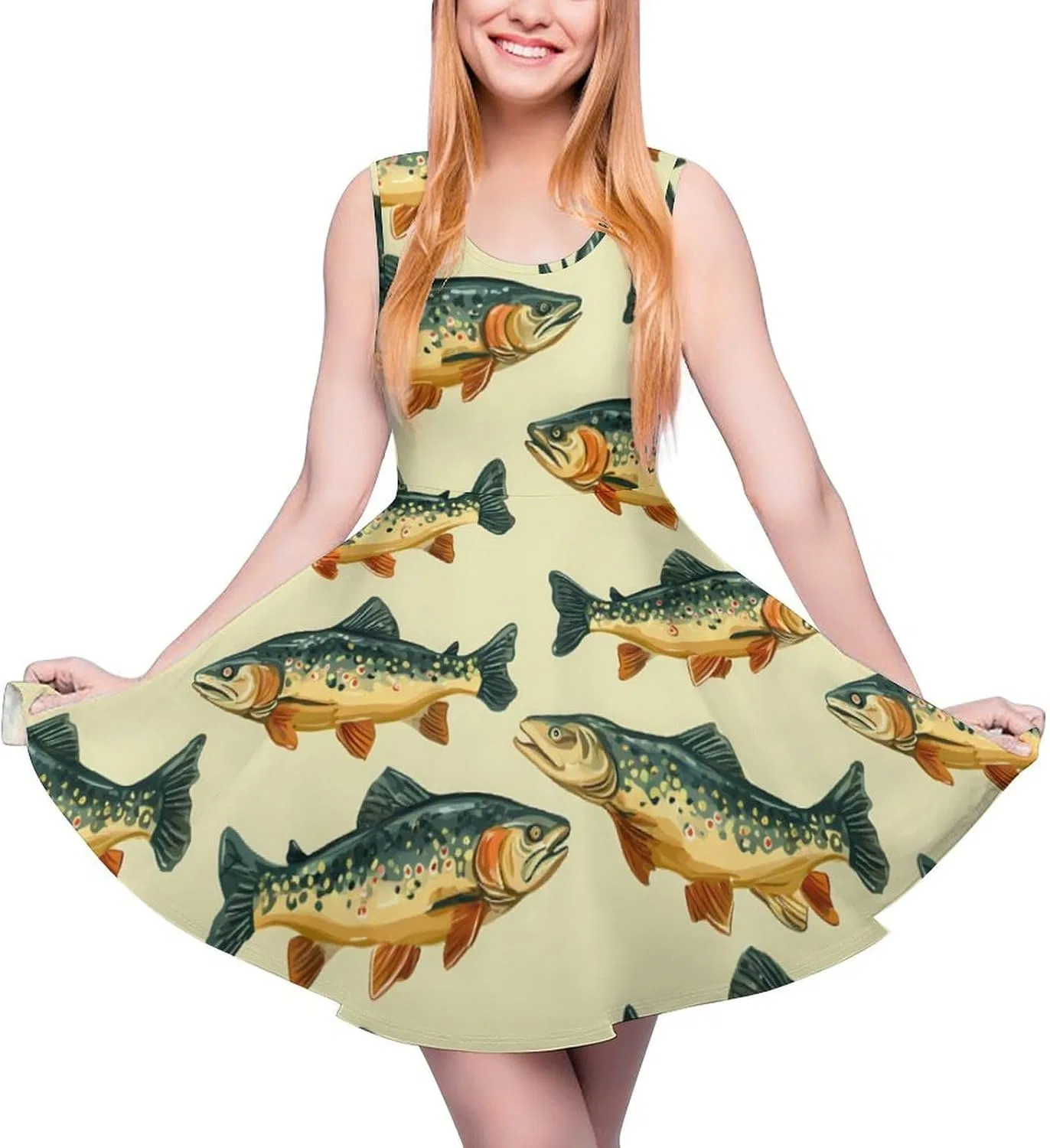 Женское летнее платье без рукавов с воланами, Trout Fish