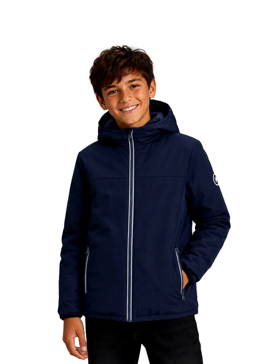Детская межсезонная куртка Jack & Jones Junior 'JJEBrooklyn' темно-синего цвета — фото 2
