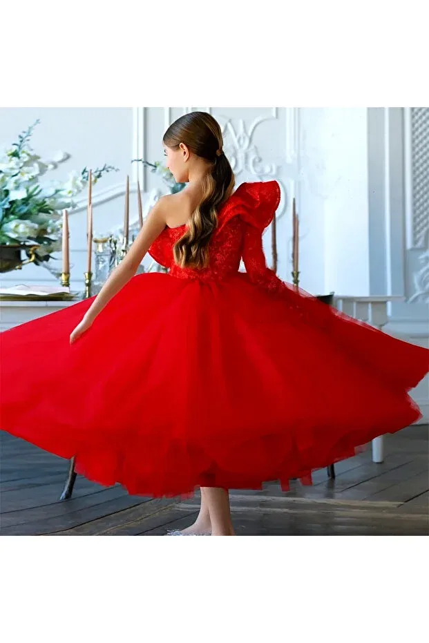 Детское платье для девочек с вышивкой Red princess evening dress Lilymoon, Red — фото 3