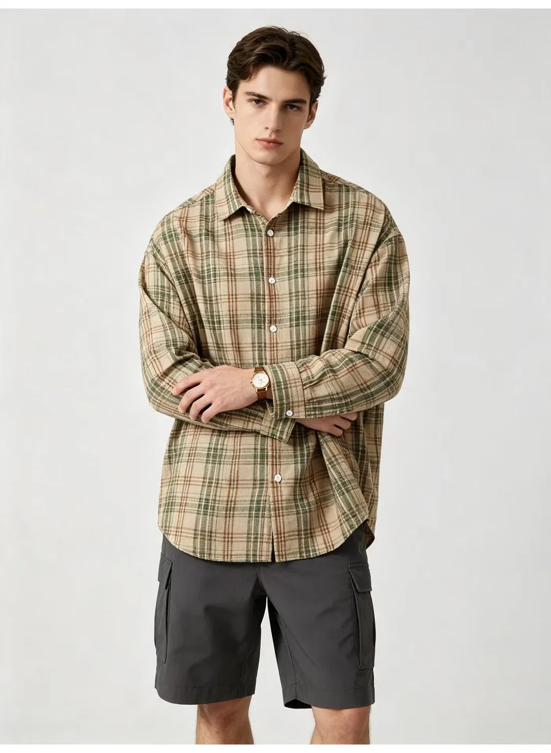 Рубашка с принтом винтажная клетка Zara, зеленый