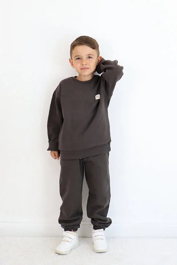 Детский комплект спортивного костюма с принтом Basics Miababy, Brown — фото 3