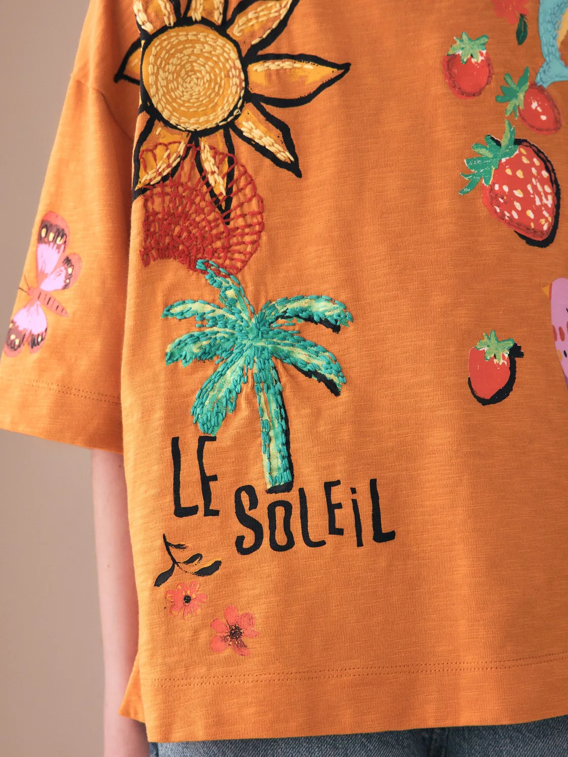 Футболка оверсайз с вышивкой Orange Soleil Next, оранжевый — фото 4
