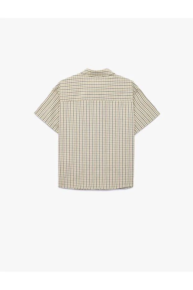 Детская рубашка с коротким рукавом с принтом Koton, Ecru Plaid — фото 4
