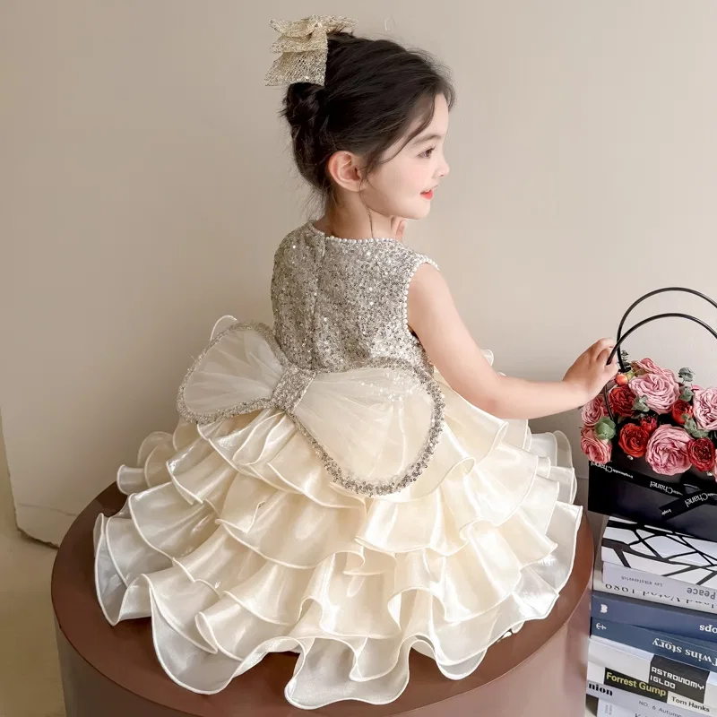Детское платье для девочек хлопковое Lanza, Champagne Princess Dress — фото 3