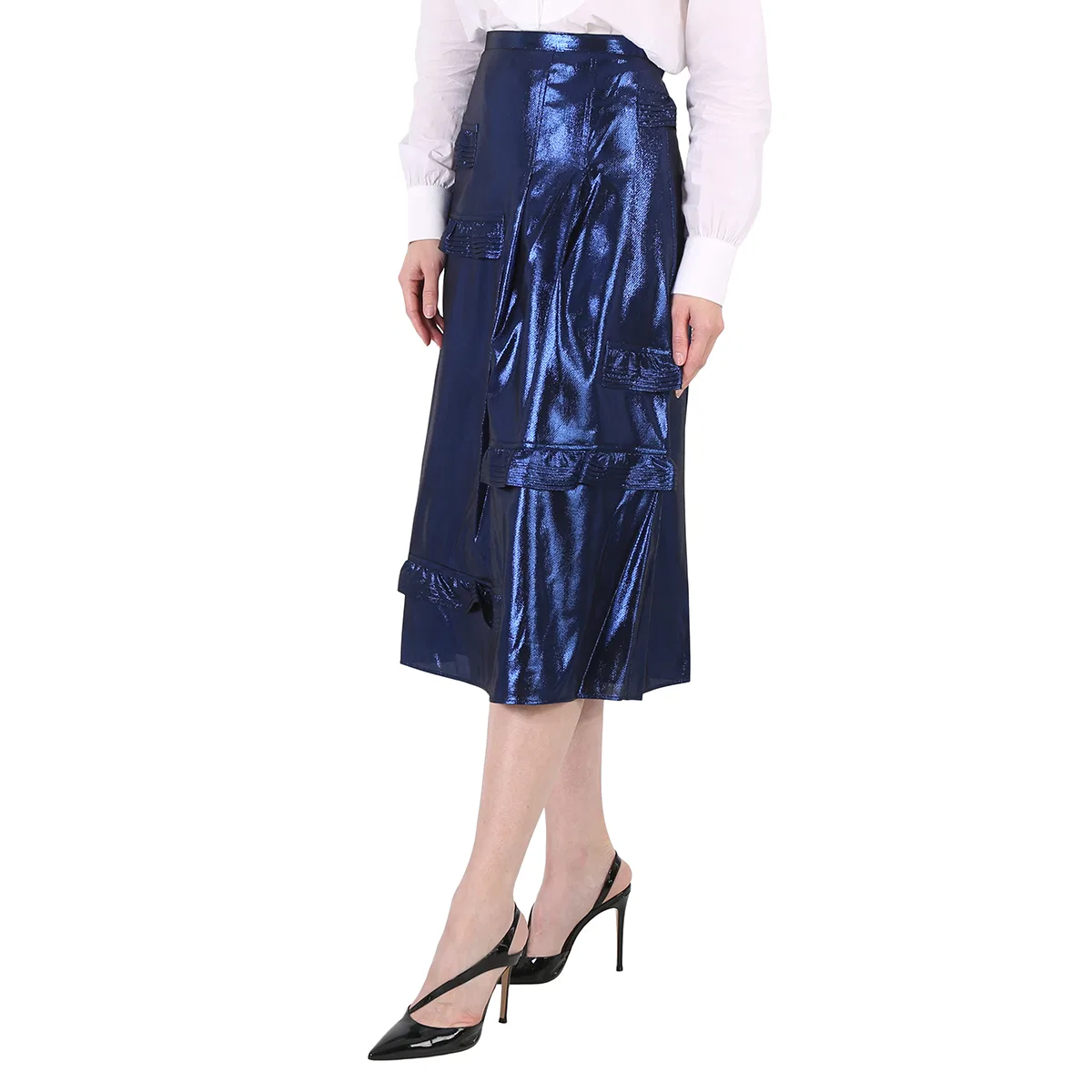 Юбка с воланами и блеском Bright Navy Ruffle Detail Lame Skirt Burberry, Bright Navy — фото 3