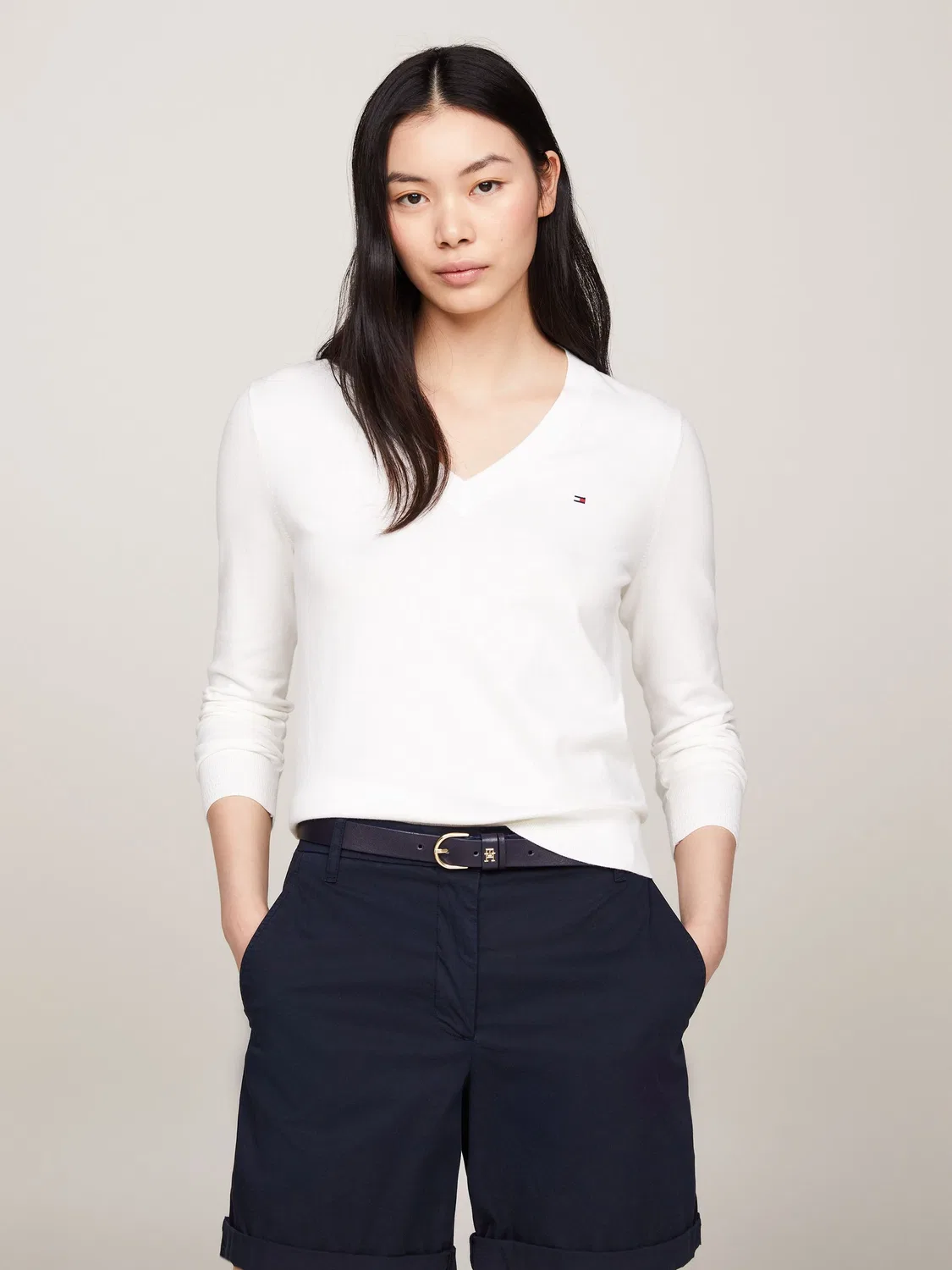 Свитер с V-образным вырезом, джерси Tommy Hilfiger, белый