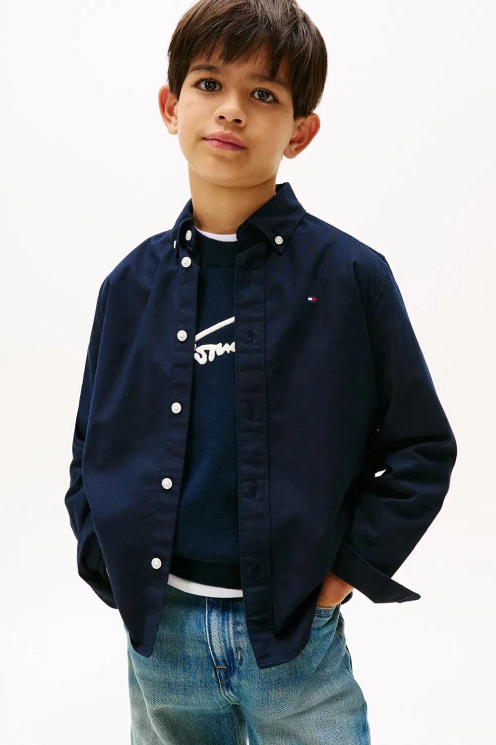 Детская рубашка-оксфорд с длинным рукавом Flag Tommy Hilfiger, Blue