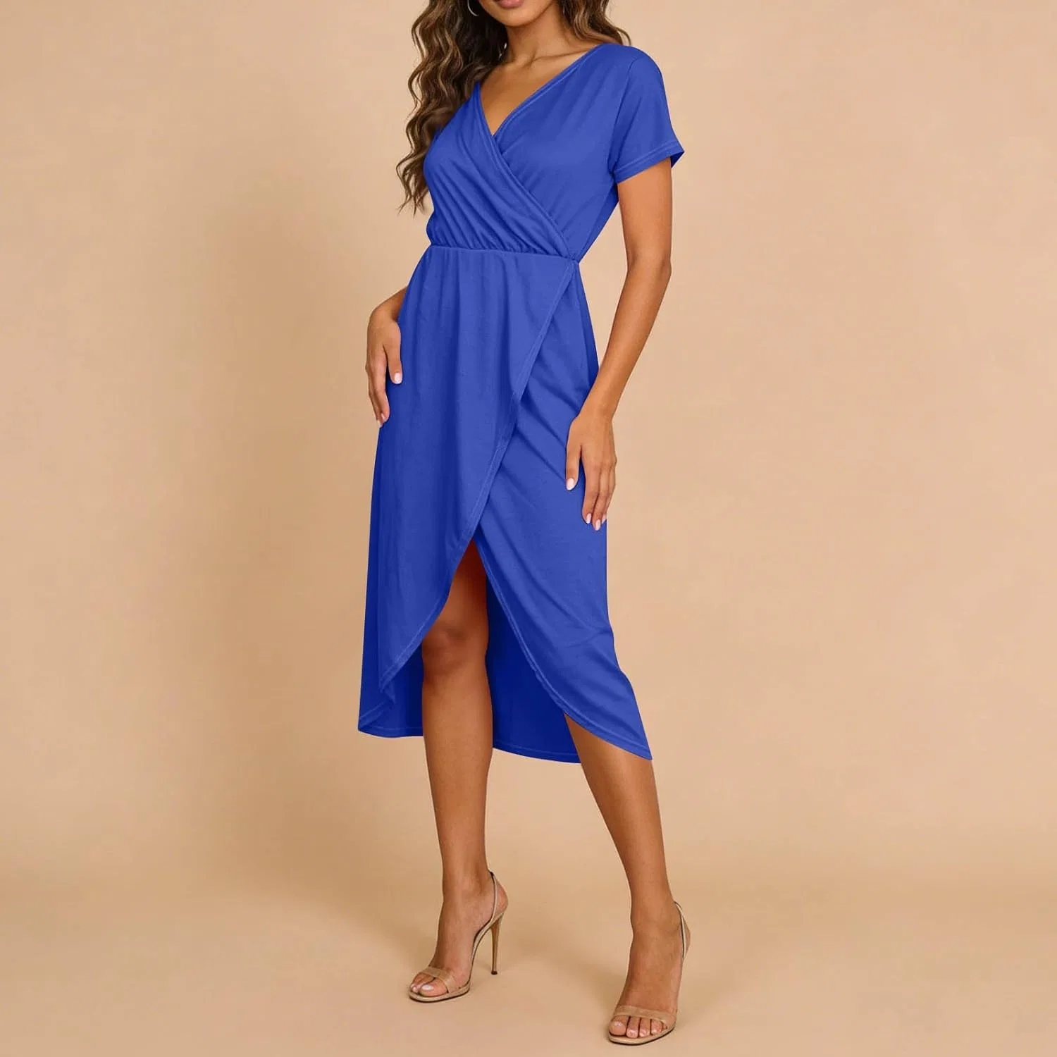 Женское летнее пляжное платье с V-образным вырезом, Maxi, Blue — фото 4