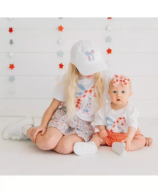 Детский боди-комбинезон для девочек с коротким рукавом Patchwork Bow Patch Sweet Wink, белый — фото 4