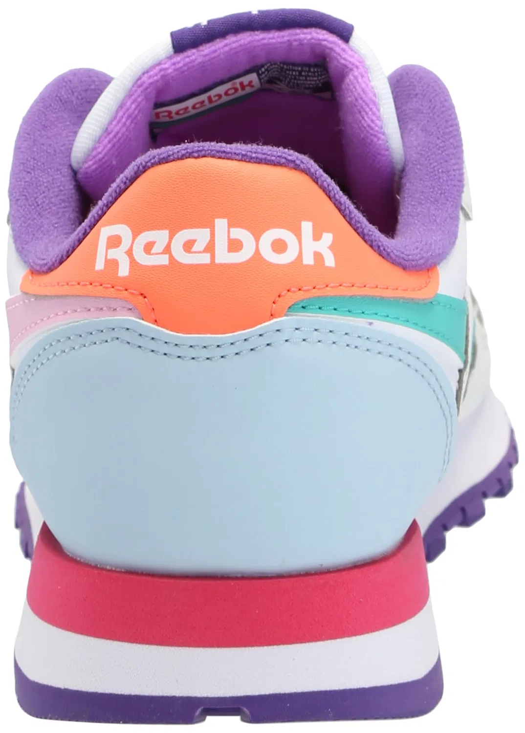 Детские кроссовки для девочек с цветовыми блоками Reebok Kid's Classic Leather, Barely Grey Dynamic Purple Bold Pink — фото 3