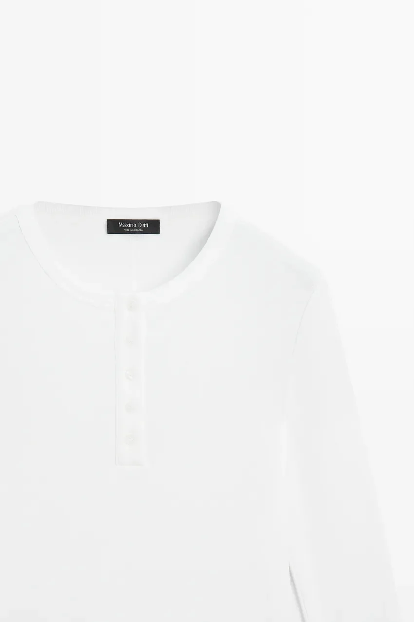 Лонгслив Massimo Dutti Baker 100% Cotton, белый — фото 3