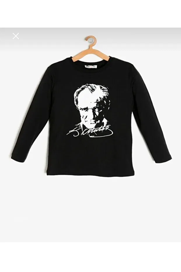 Детская футболка для девочек с принтом Ataturk printed children's long-sleeved combed cotton t-shirt 23 april / 29 october / 10 november Generic Brands, Black — фото 2