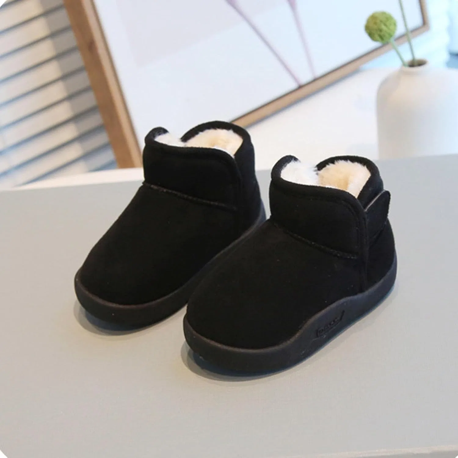 Детские зимние ботинки для девочек с мехом и липучкой ZDZZHYO, Black — фото 3