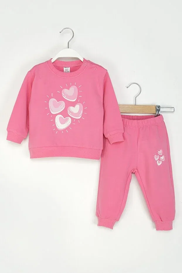 Детский комплект для девочек с принтом Heart Tracksuit Set Dmb Boys & Girls, Fuchsia