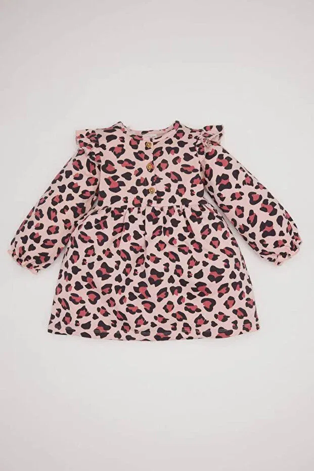 Детское платье для девочек с длинным рукавом Leopard Patterned Defacto, Pink-Pn243