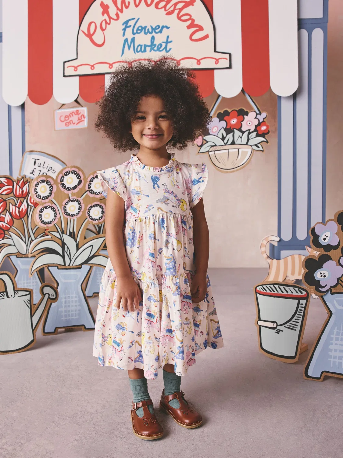 Платье ярусное из джерси Cath Kidston Next, кремово-синее — фото 2