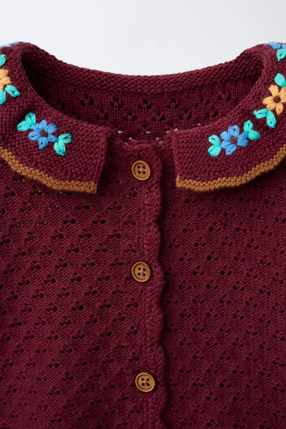 Кардиган из хлопковой смеси с вышивкой ZARA, Dark burgundy — фото 3