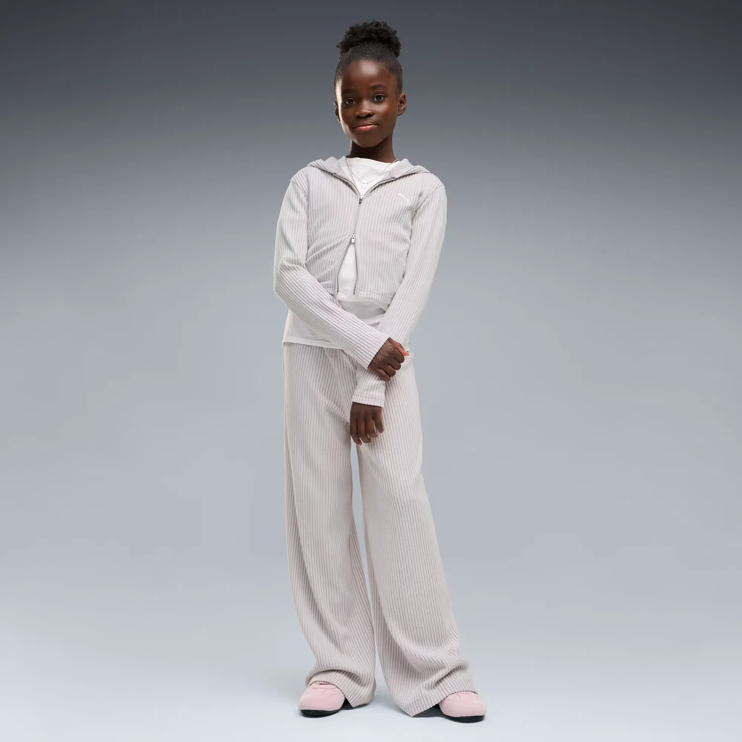 Детская толстовка на молнии в рубчик Puma Essentials, Misty Pink Heather — фото 3