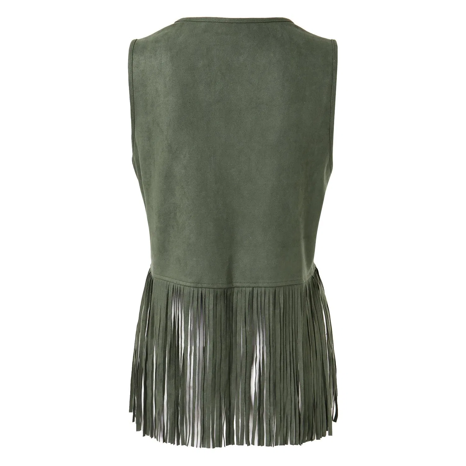 Женский жилет без рукавов с бахромой Vintage Sleeveless 70s Hippie Jacket Boho Western Jacket Winter Suit, Verde — фото 3