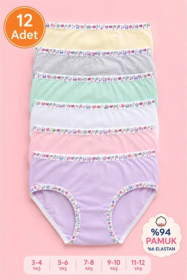 Детский комплект трусов для девочек хлопковый 12-Piece girls' panties set Meyzz, Printed On The Back