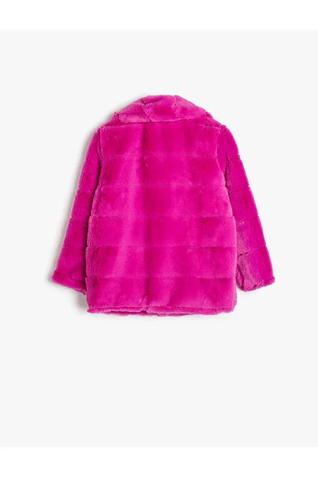 Детское пальто для девочек с меховым воротником Koton, Fuchsia — фото 2