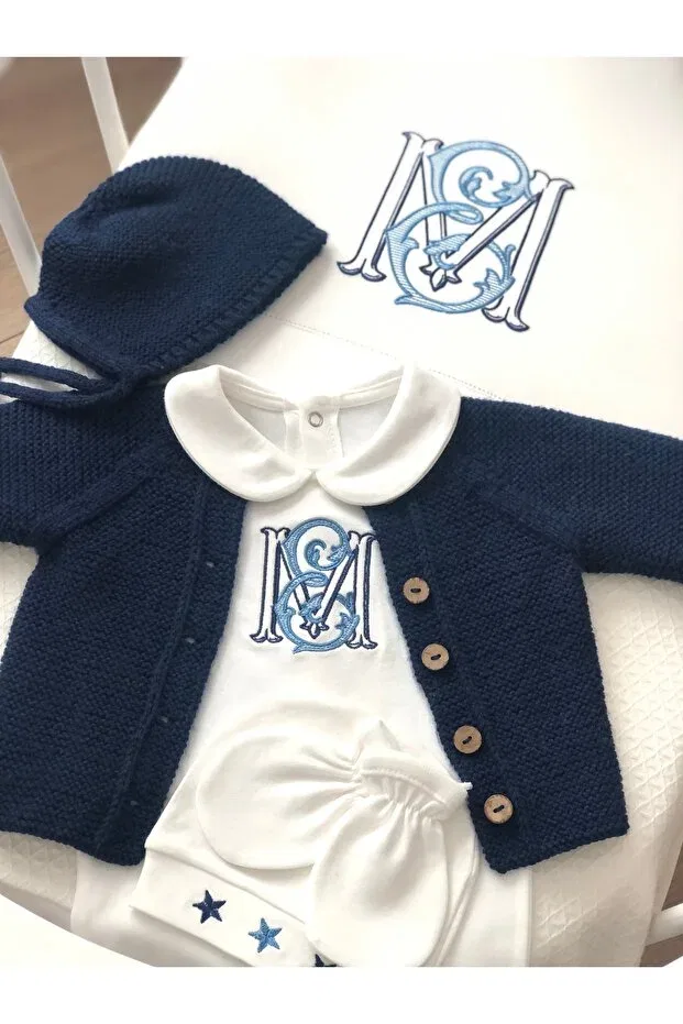 Детский кардиган с ажурным узором, комплект с шапочкой Florijee, Navy Blue — фото 2
