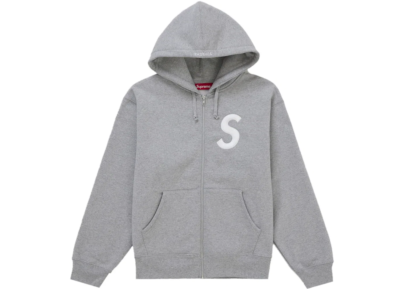 Мужская худи на молнии с вышивкой S Logo Supreme, Heather Grey