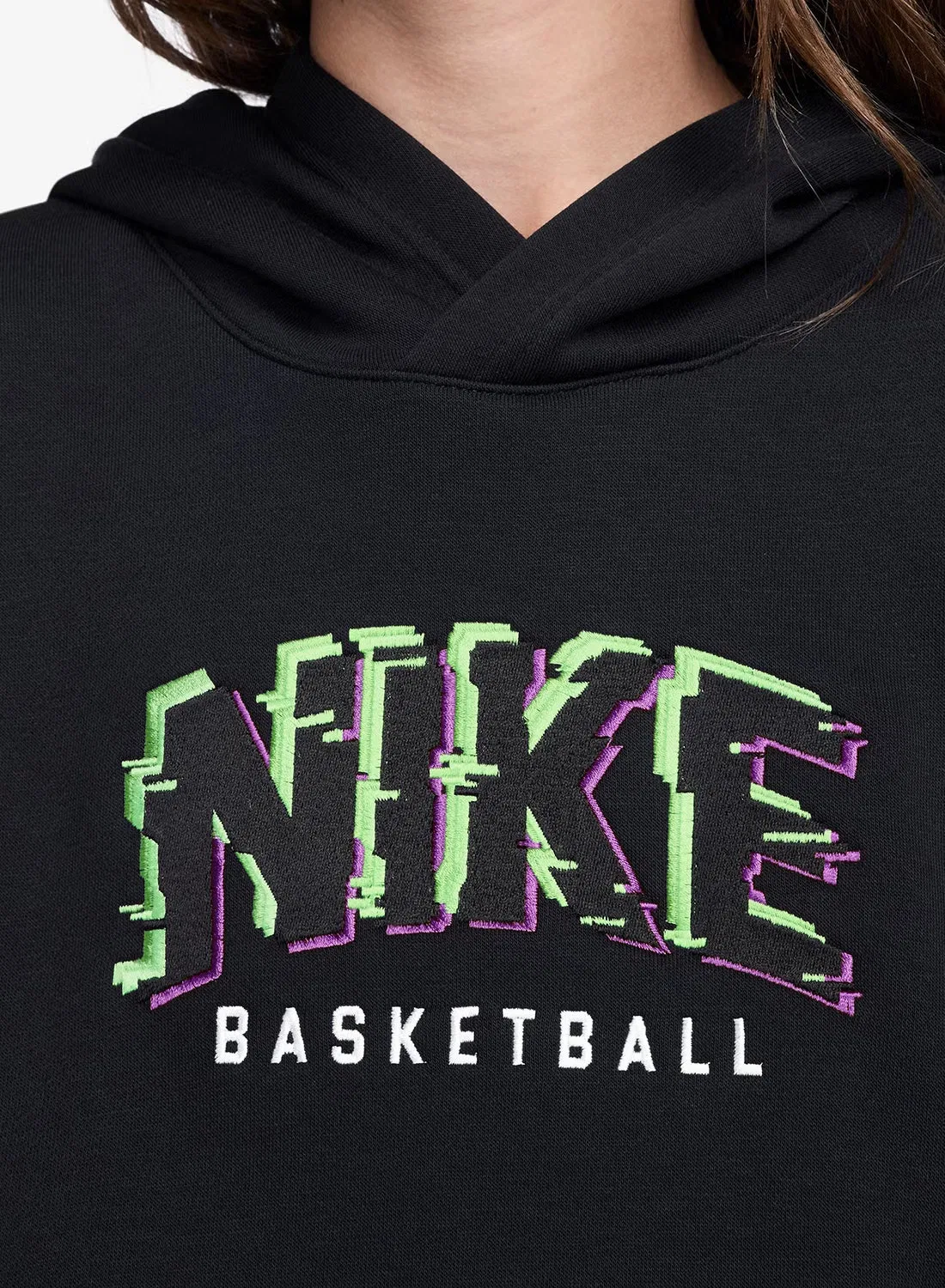 Худи детский из флиса с принтом Glitch Series Nike, черный — фото 3