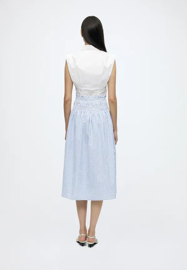 Юбка хлопковая Smocked Skirt Tommy Hilfiger blue spell, White, белый/синий — фото 3