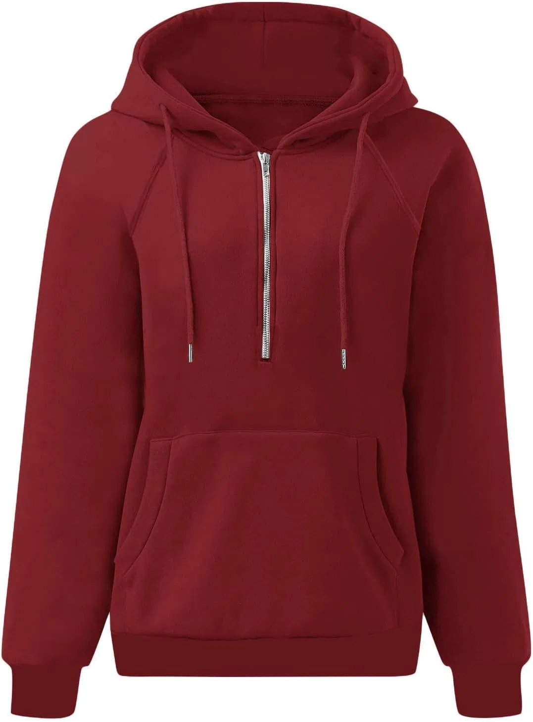Женское худи с полузамком, оверсайз, Half Zip Pullover, красный — фото 4