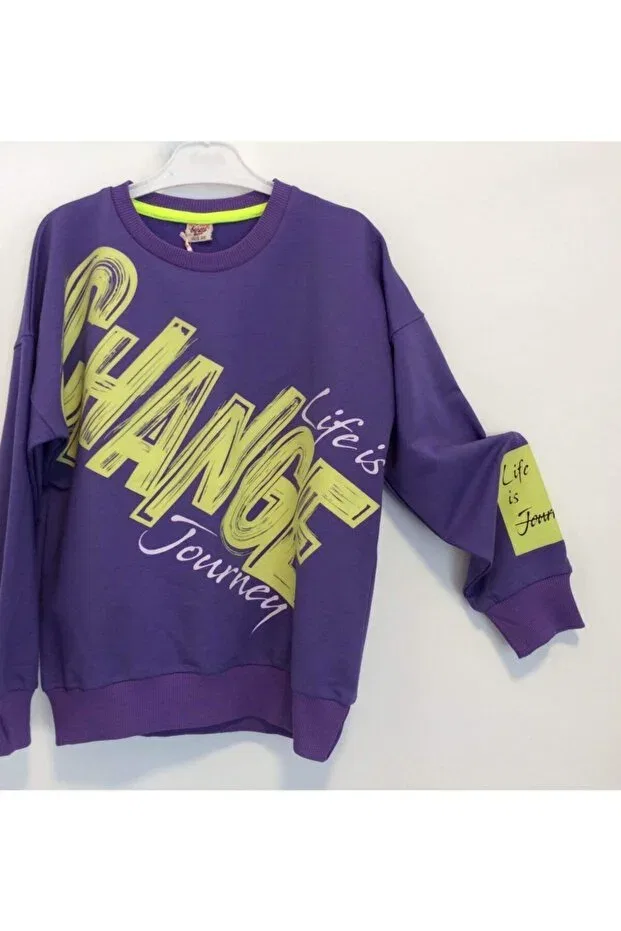 Детские свитшот для девочек хлопковый Girl'S text detailed sweatshirt Beneti, Lilac