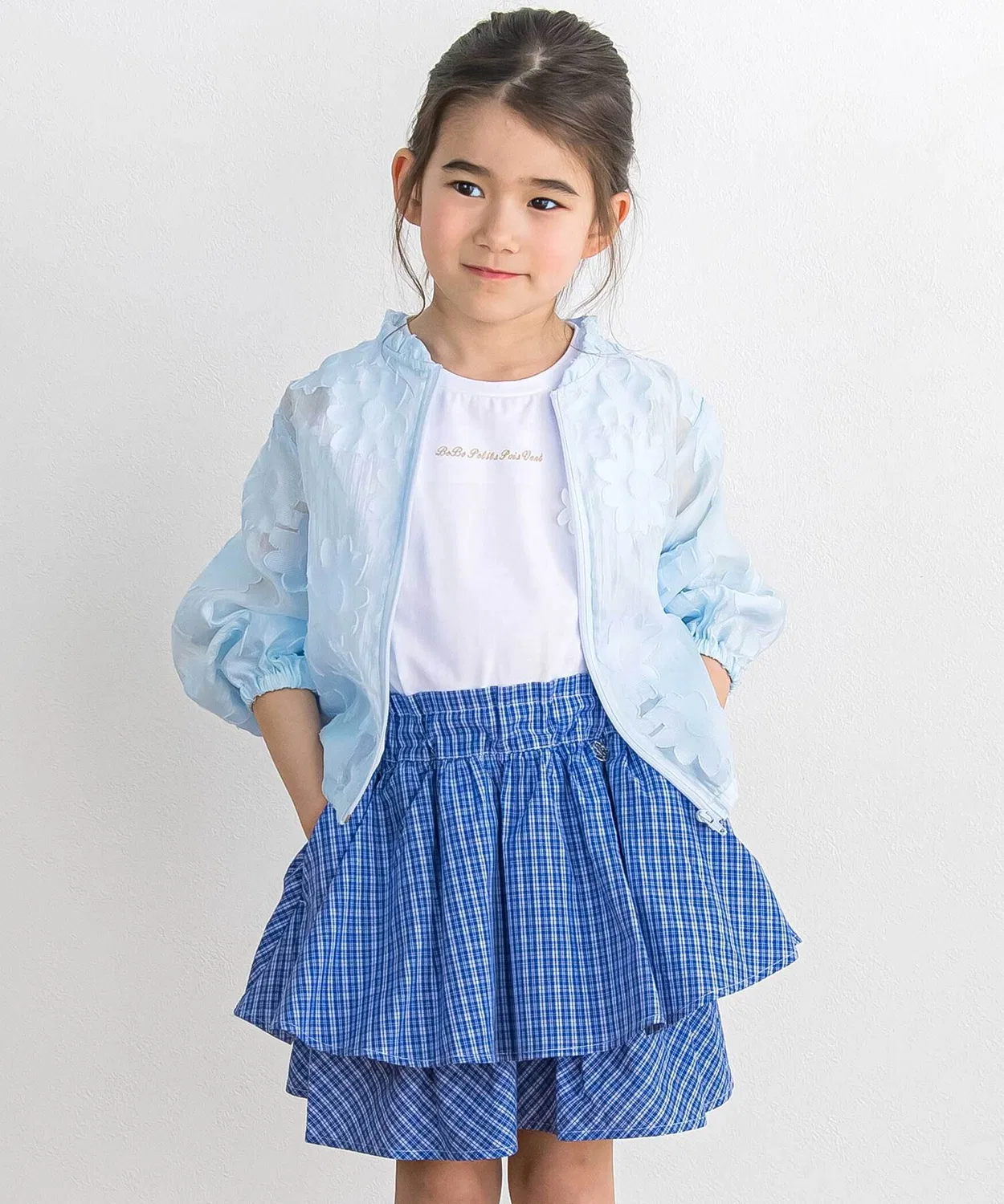 Детские шорты-юбка в клетку с разрезом BeBe Petits Pois Vert, Blue — фото 4
