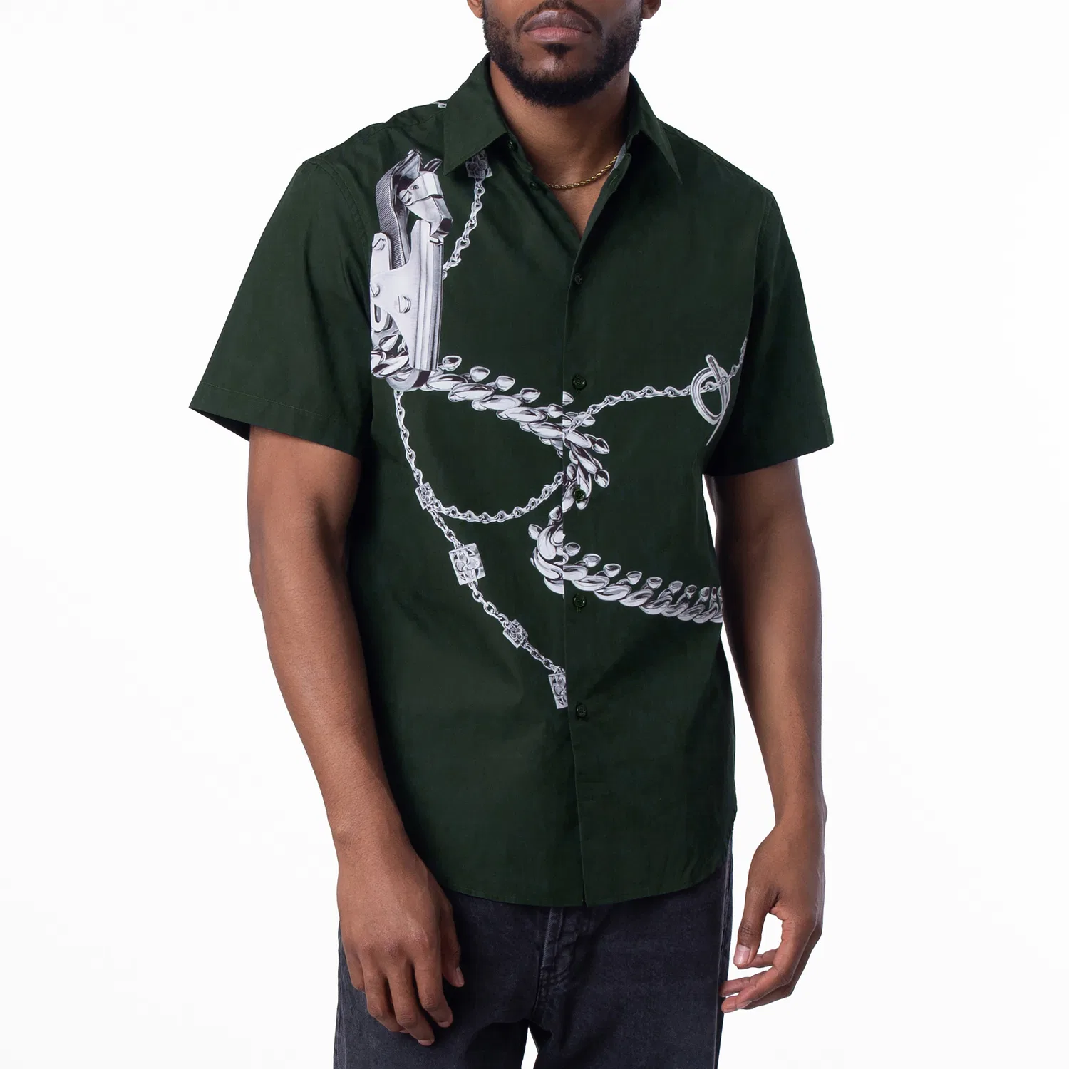 Рубашка с коротким рукавом Knight Hardware Cotton Shirt Burberry, Silver/Green