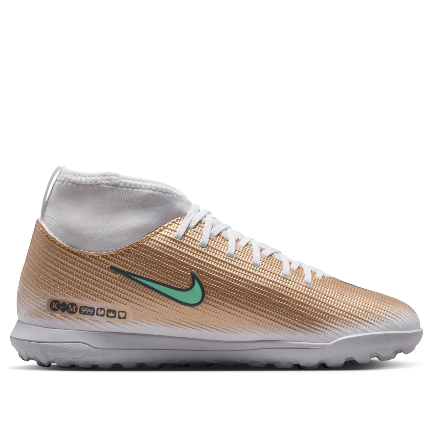 Детские кроссовки с синтетическим верхом Jr. Mercurial Superfly 11 Club TF High 'Kylian Mbappe Golden Boot' Nike, Metallic Gold/Green Glow — фото 2