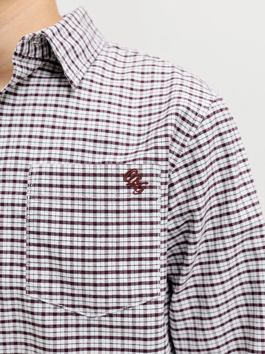 Детская рубашка Jack & Jones Junior стандартного кроя на пуговицах темно-коричневого и белого цвета — фото 4