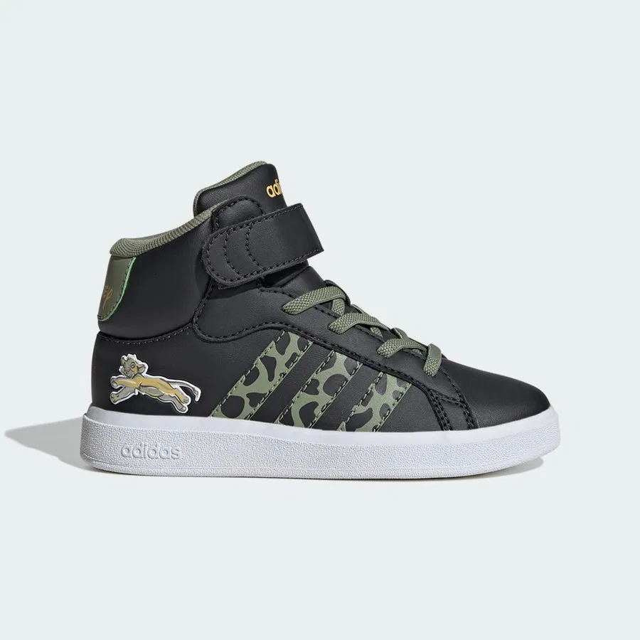 Кроссовки детские с принтом Lion King Grand Court Mid adidas, Серо-зеленый