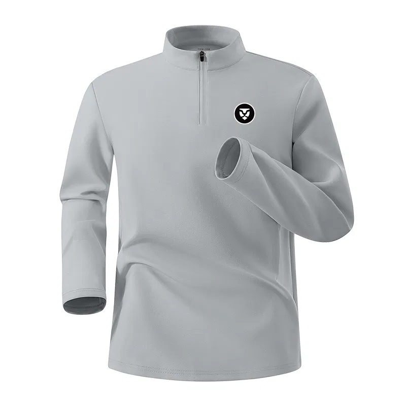 Детская футболка с воротником-стойкой с длинным рукавом Tonlion, Light Grey