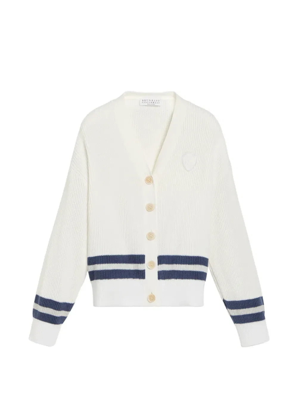 Кардиган в рубчик с логотипом и полосками Brunello Cucinelli Kids, белый