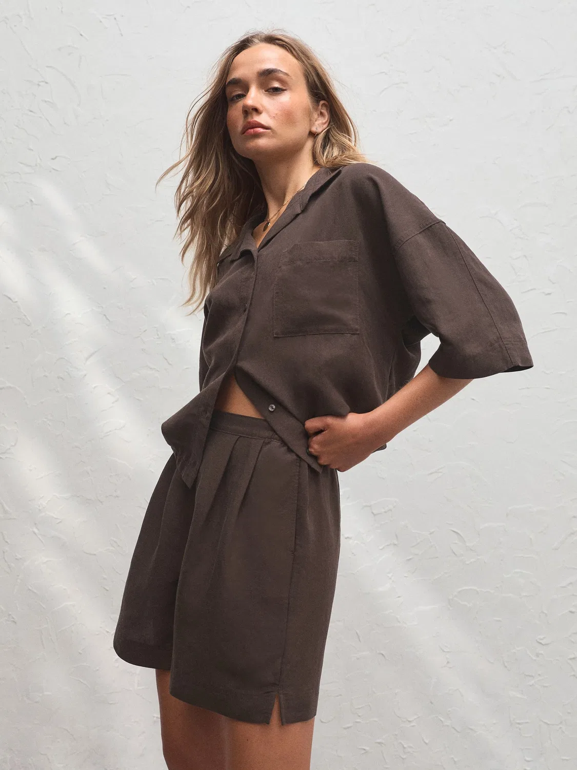 Шорты из смесового льна, Chocolate Brown Next
